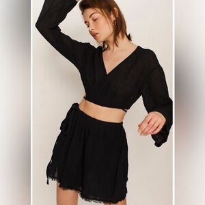 Free People Black Wrap Top and Skirt Set